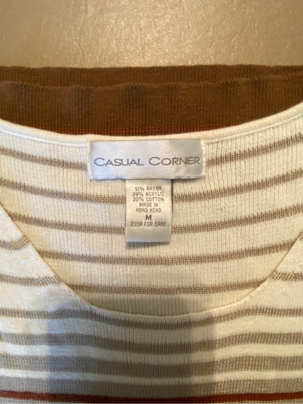Casual Corner Rust and White Striped Sleeveless Knit Top - Picture 3 of 3